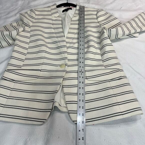 Talbots Stripe Waffle Stitch Blazer White Blue‎ Sz 10 - Picture 5 of 11